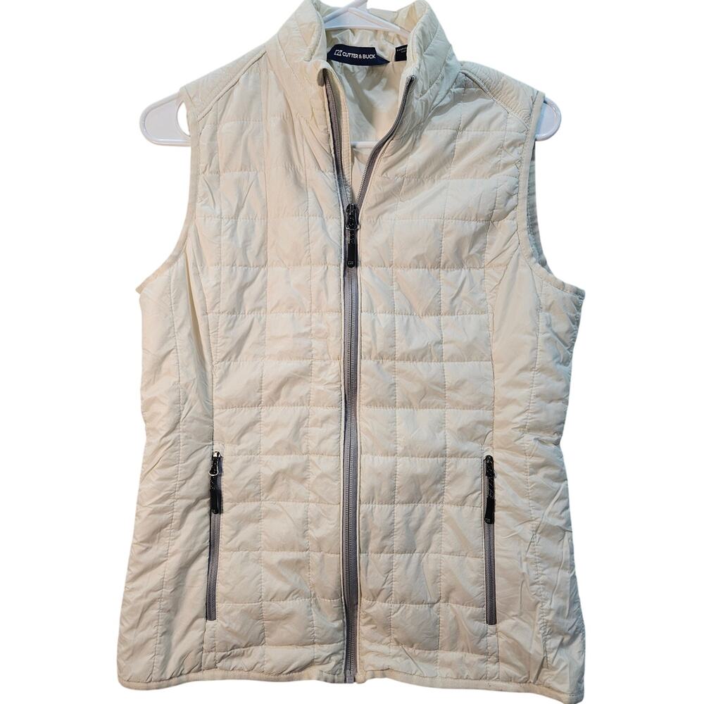 Cutter and Buck Cream  Gray Quilted  Lightweight Puffer Vest Small Minimalist